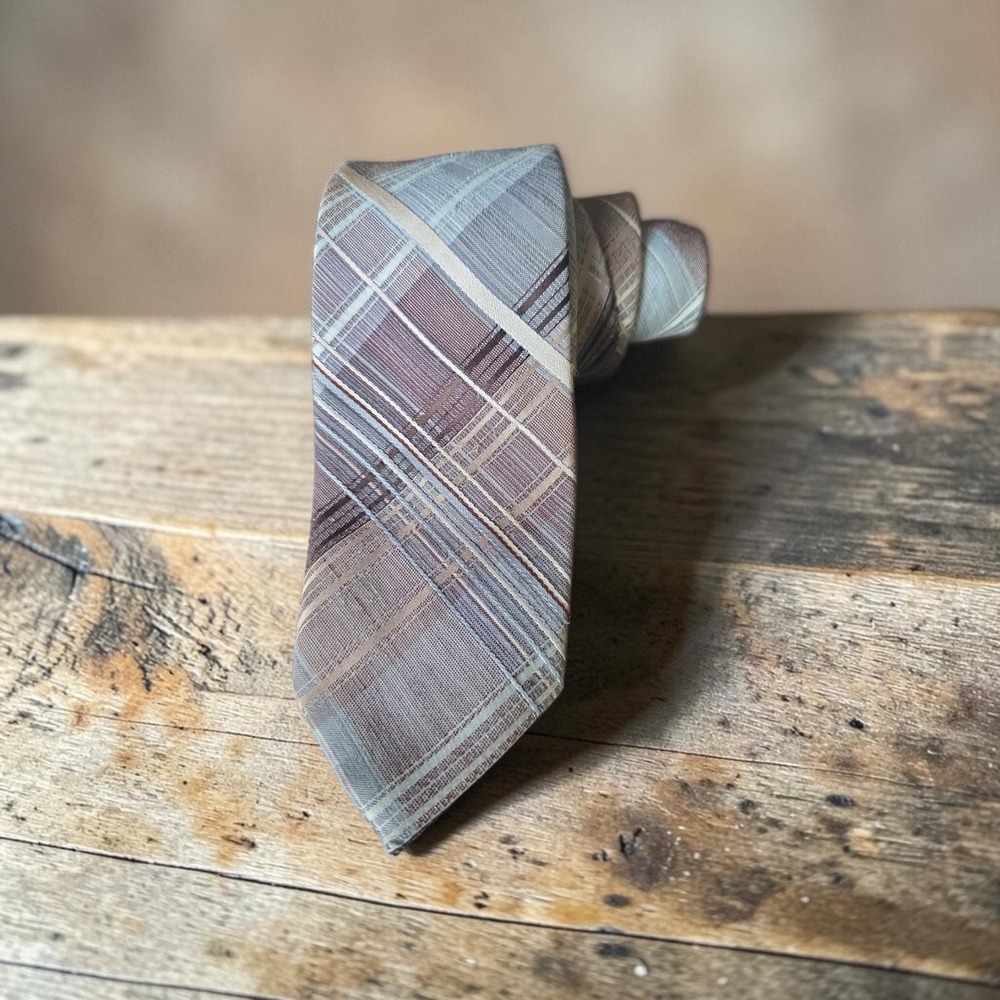 Vintage wool blend plaid slim‎ tie necktie